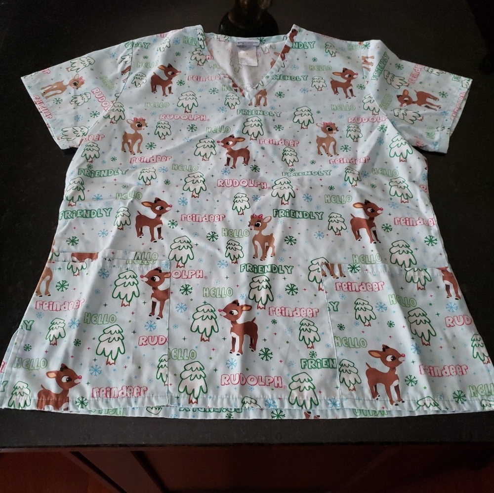 Rudolph the Red Nose Reindeer Scrub Top Medium